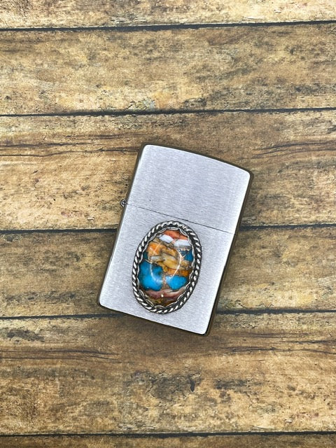 Connor-Zippo Lighter with Spiny Oyster Turquoise Gemstone