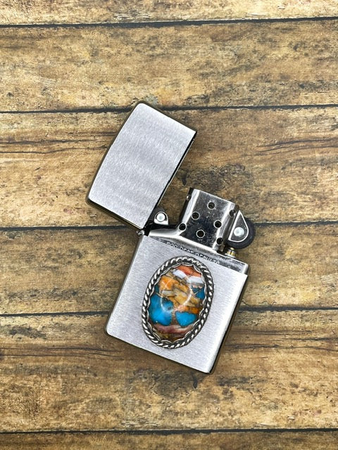 Connor-Zippo Lighter with Spiny Oyster Turquoise Gemstone