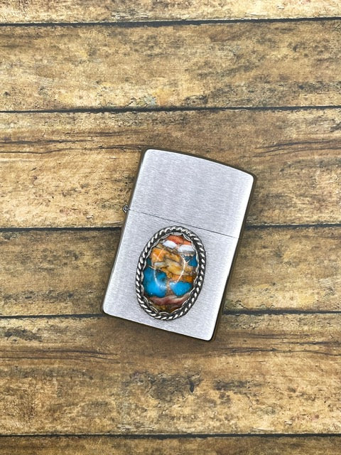 Connor-Zippo Lighter with Spiny Oyster Turquoise Gemstone