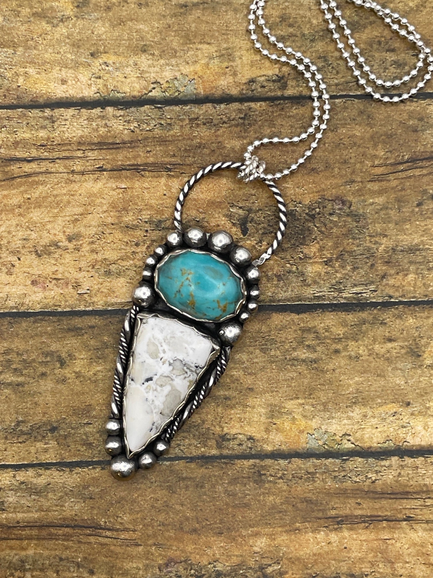Alexa-White Buffalo and Turquoise Large Pendant