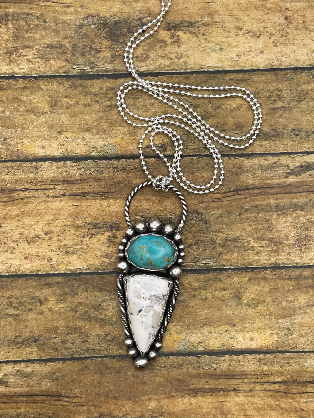 Alexa-White Buffalo and Turquoise Large Pendant