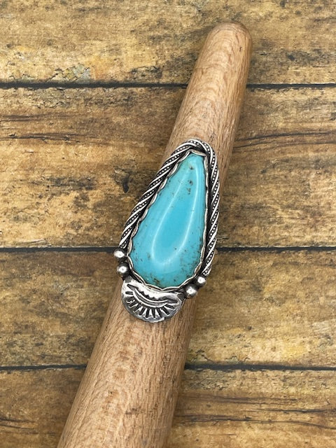 Babe-Turquoise Teardrop Ring with Sun Detail