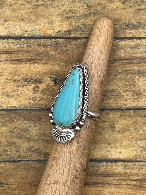 Babe-Turquoise Teardrop Ring with Sun Detail