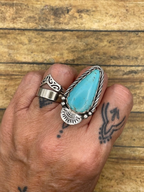 Babe-Turquoise Teardrop Ring with Sun Detail