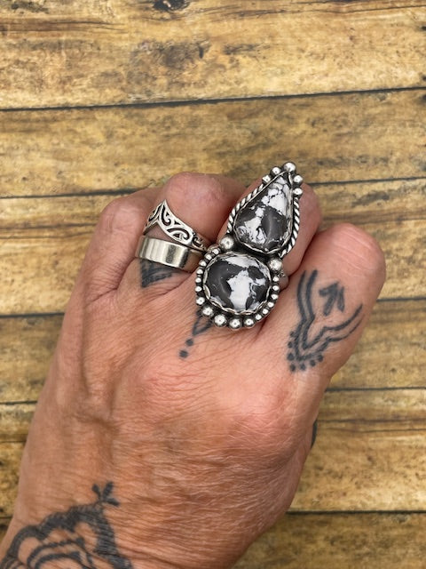 Amanda-White Buffalo Turquoise Double Gemstone Ring