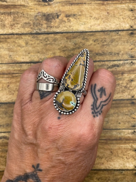 Bliss-Mountain Turquoise Double Gemstone Ring with Flower Detail