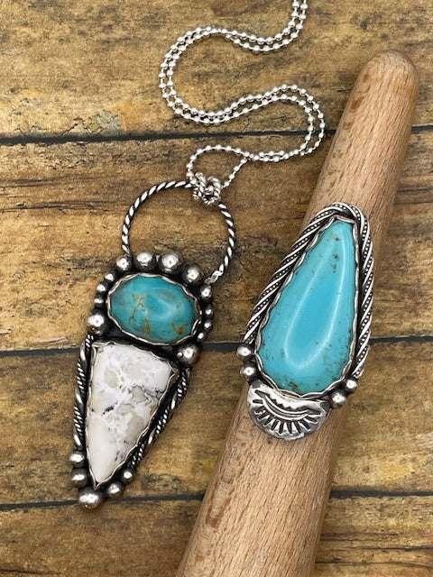 Alexa-White Buffalo and Turquoise Large Pendant
