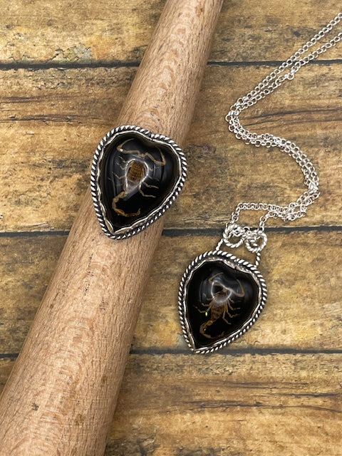 Warner-Golden Scorpion in Black Resin Heart Necklace