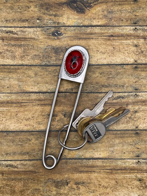 Winter-Jumbo Safety Pin with Black Scorpion in Red Resin Cabochon