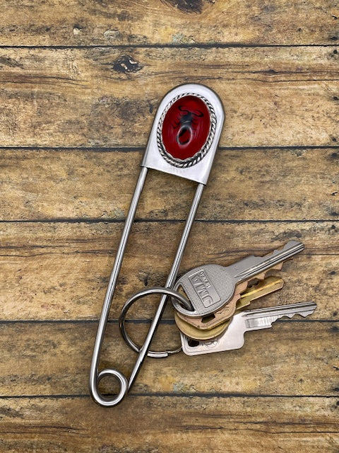 Winter-Jumbo Safety Pin with Black Scorpion in Red Resin Cabochon