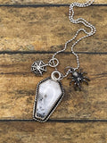 Wild-Dendrite Coffin Charm Necklace with Spider and Spiderweb