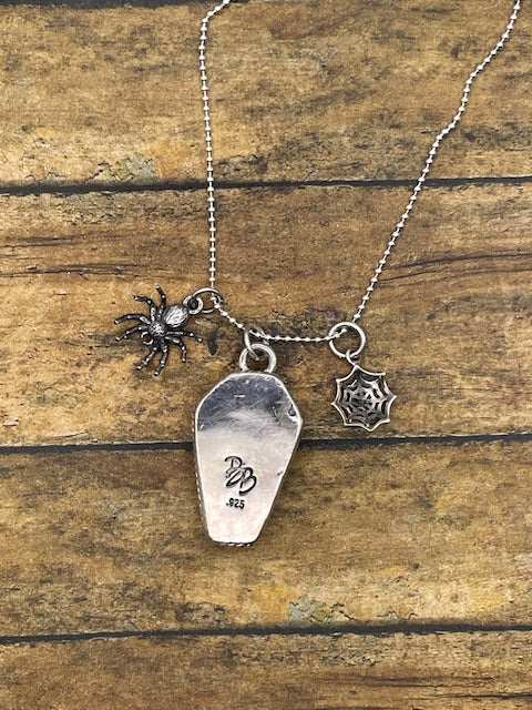 Wild-Dendrite Coffin Charm Necklace with Spider and Spiderweb