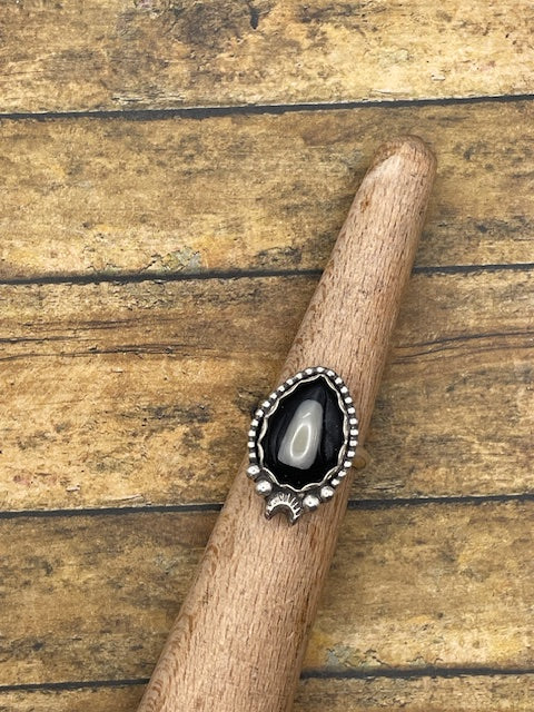 Yasmine-Black Resin Tooth Ring with Moon Detail