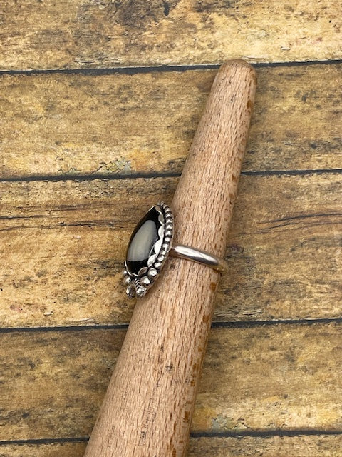 Yasmine-Black Resin Tooth Ring with Moon Detail