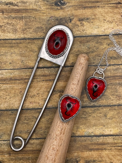 Welch-Black Scorpion in Red Resin Heart Pendant