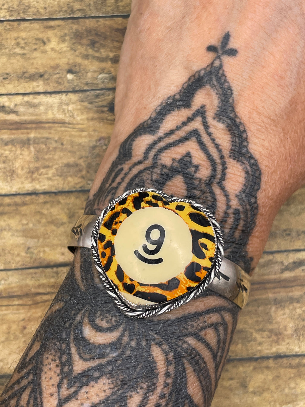 Sabrina-MADE TO ORDER Vintage Leopard Billiard #9 Heart Cuff