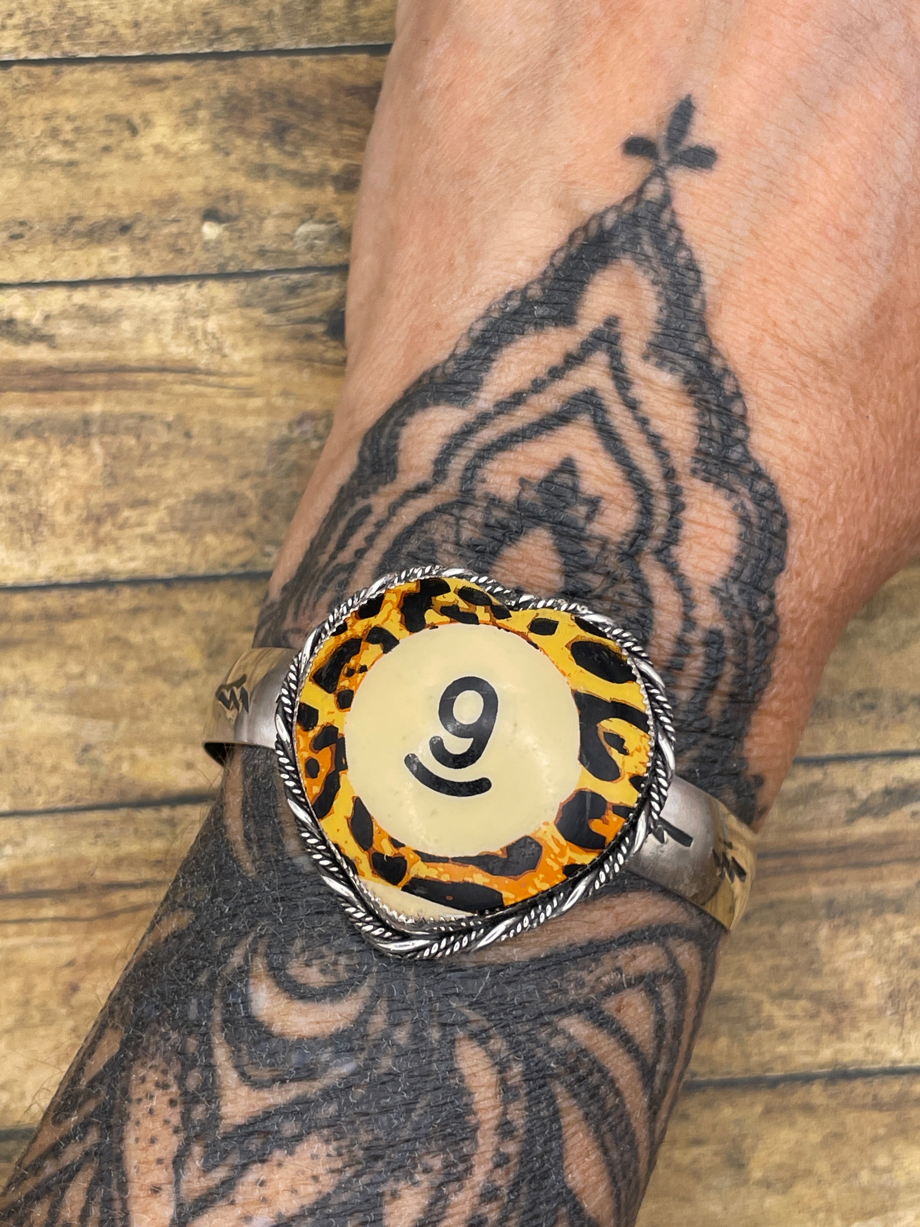 Sabrina-MADE TO ORDER Vintage Leopard Billiard #9 Heart Cuff