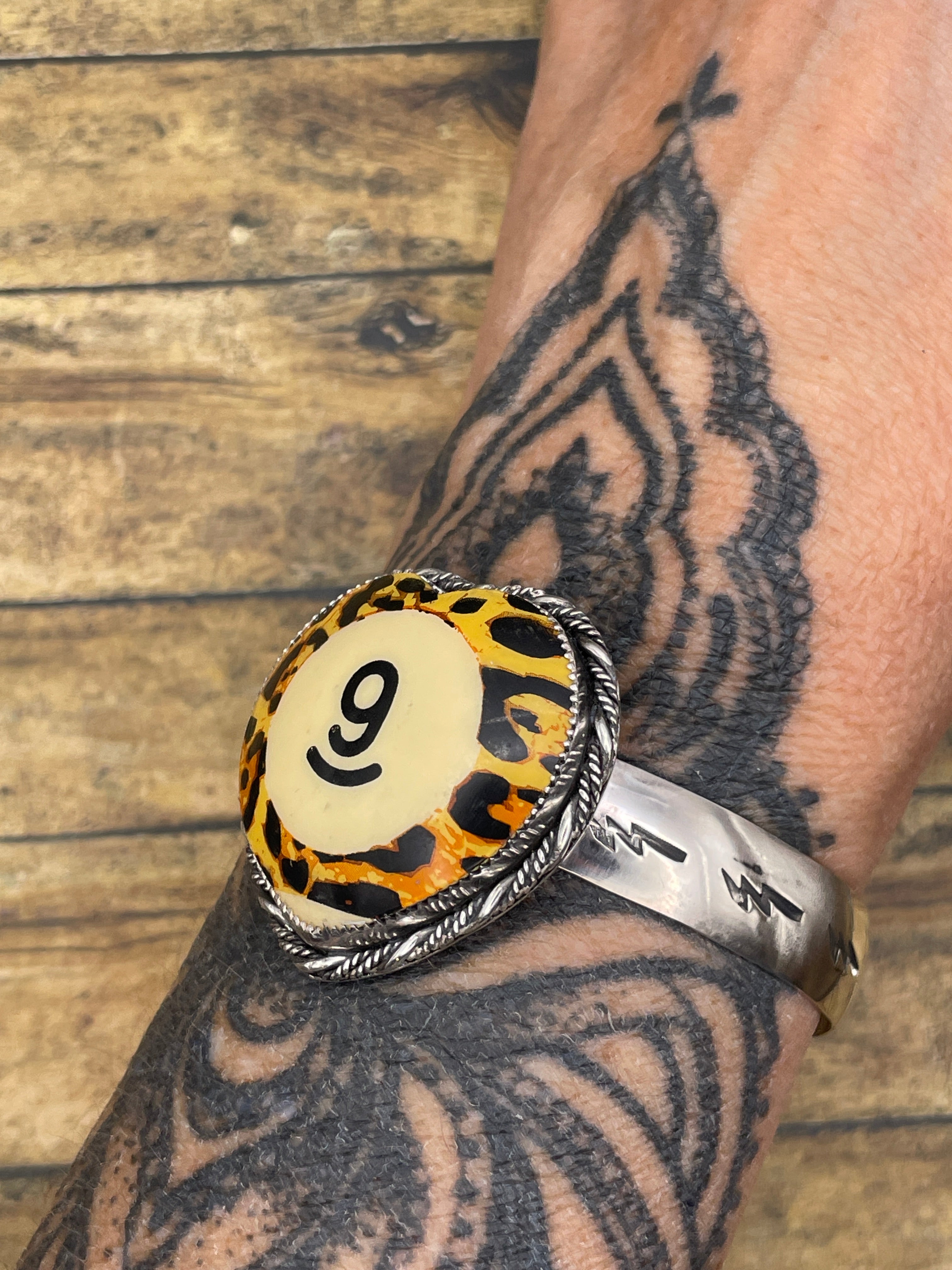 Sabrina-MADE TO ORDER Vintage Leopard Billiard #9 Heart Cuff