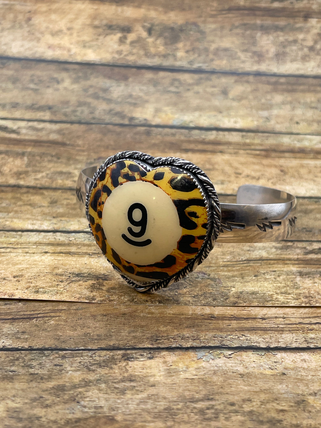 Sabrina-MADE TO ORDER Vintage Leopard Billiard #9 Heart Cuff