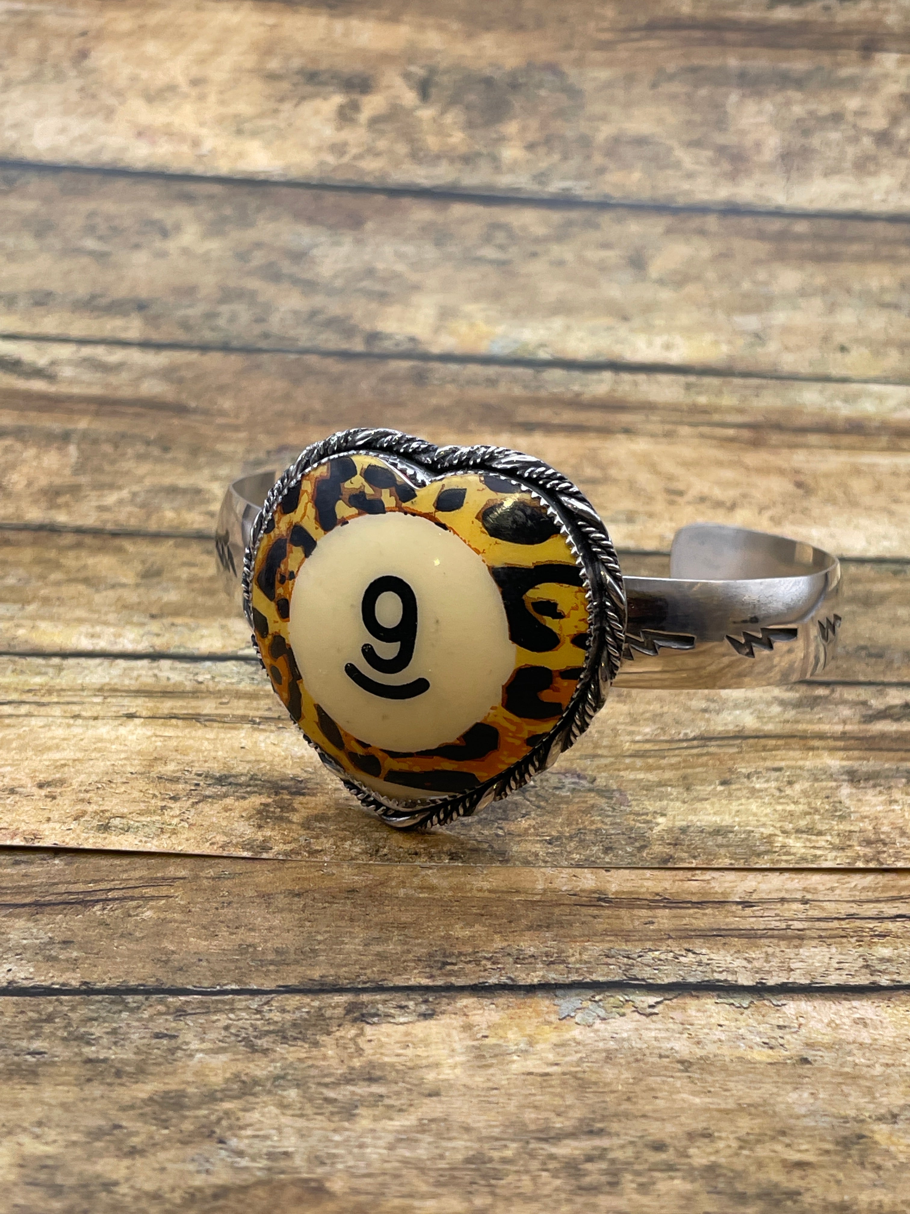 Sabrina-MADE TO ORDER Vintage Leopard Billiard #9 Heart Cuff