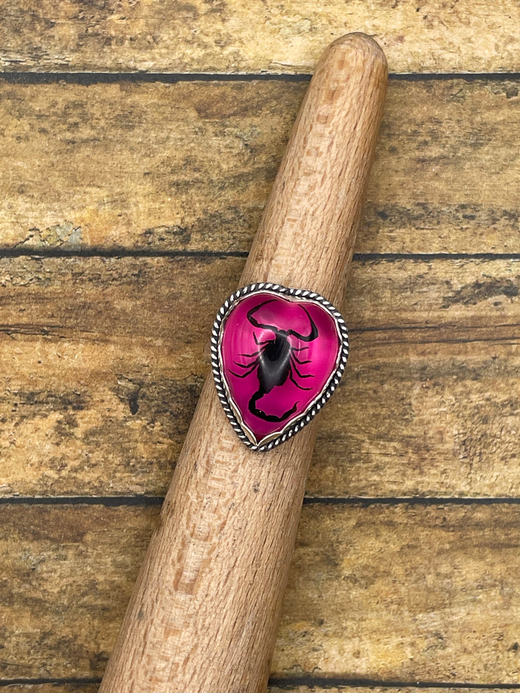 Winona-Black Scorpion in Pink Heart Ring