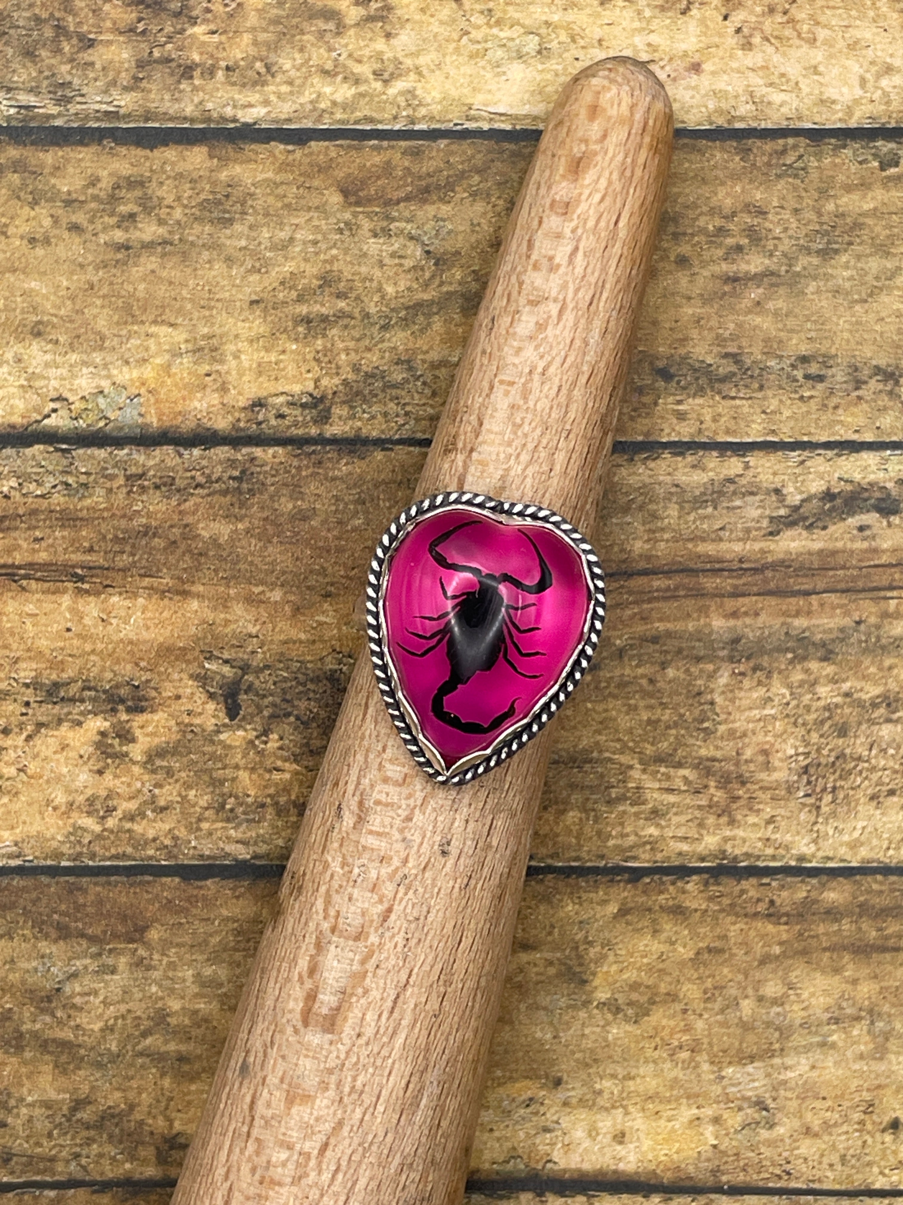 Winona-Black Scorpion in Pink Heart Ring