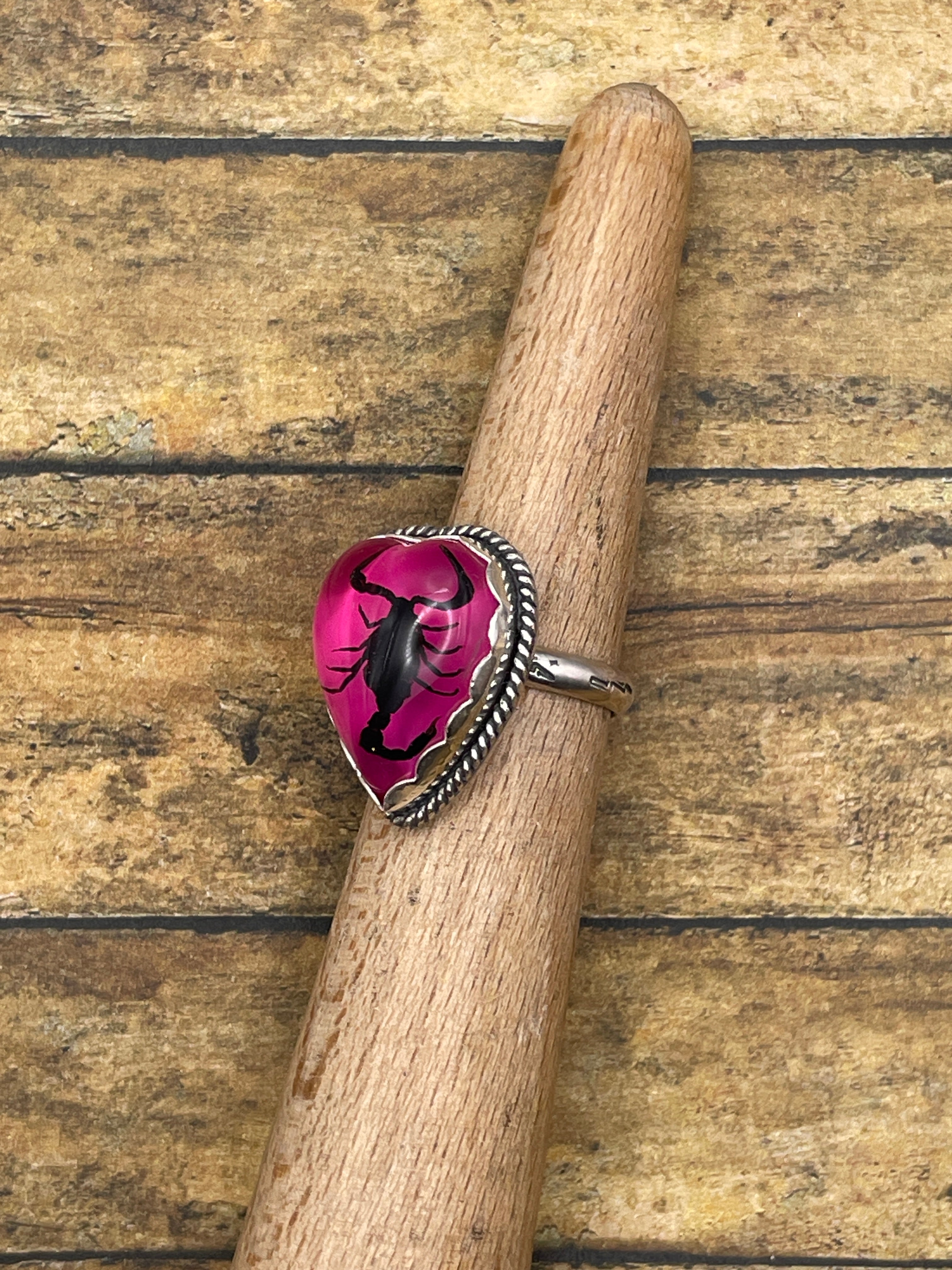 Winona-Black Scorpion in Pink Heart Ring
