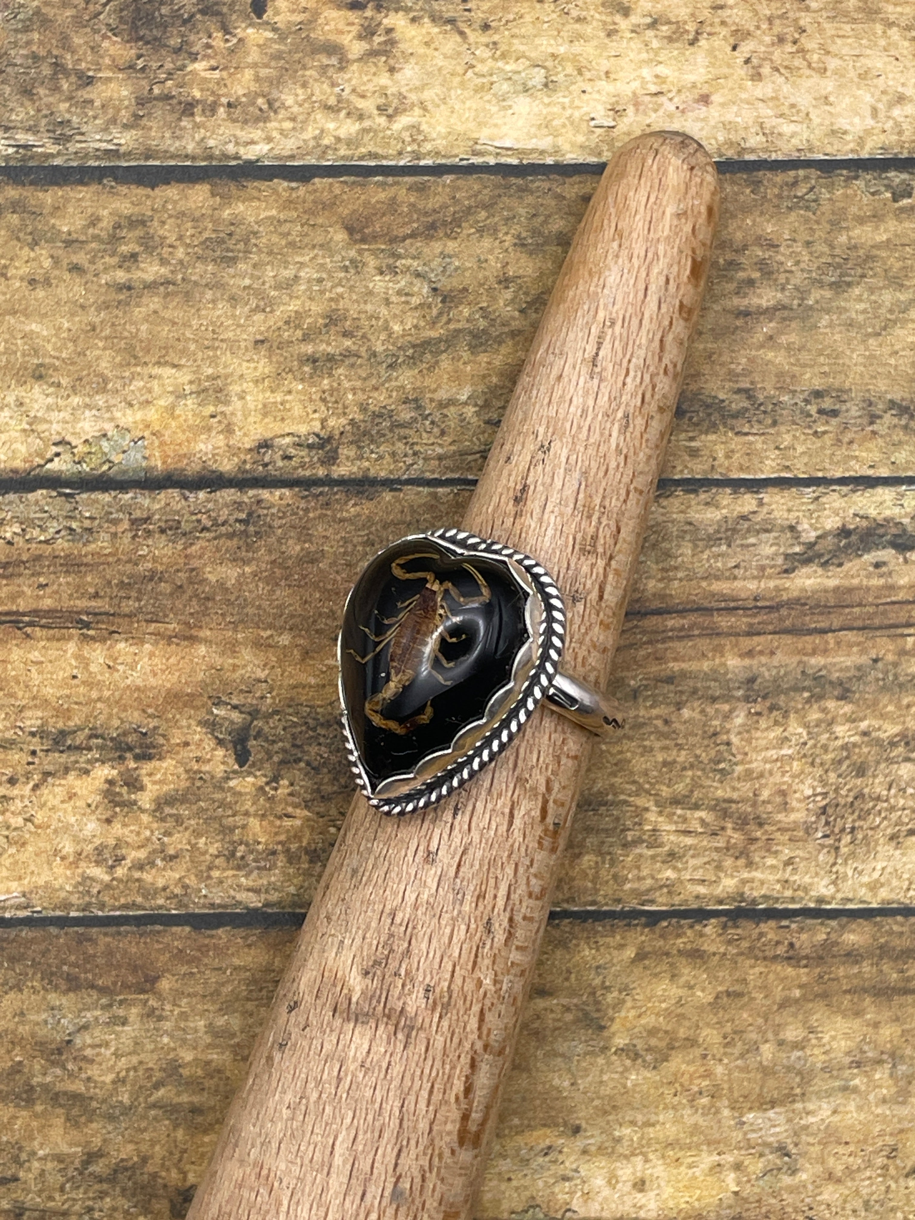 Warner-Golden Scorpion in Black Resin Heart Ring