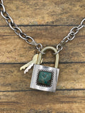 Brut-Turquoise Large Sterling Silver Padlock Pendant