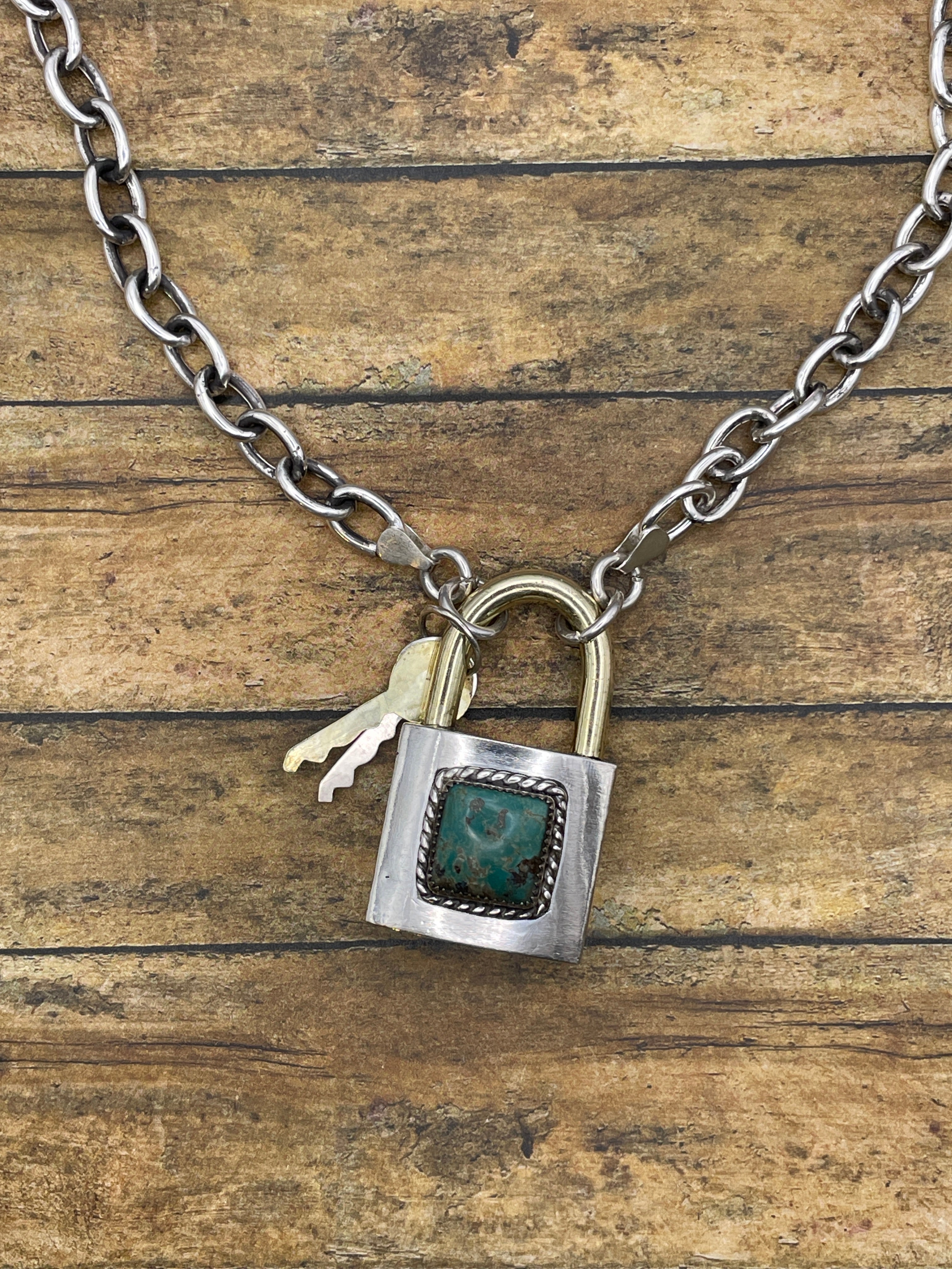 Brut-Turquoise Large Sterling Silver Padlock Pendant