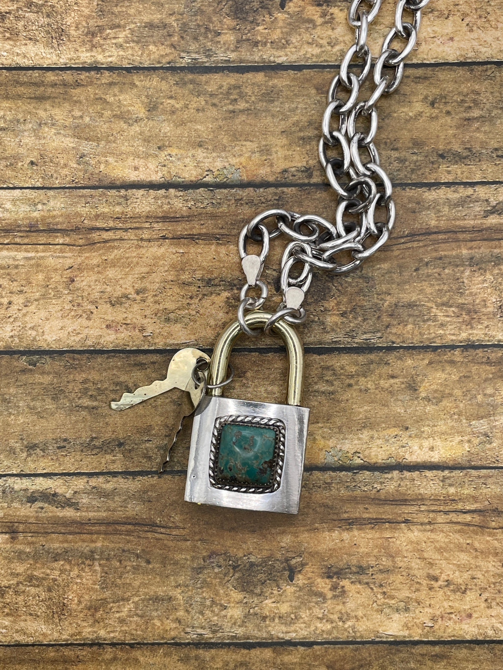 Brut-Turquoise Large Sterling Silver Padlock Pendant