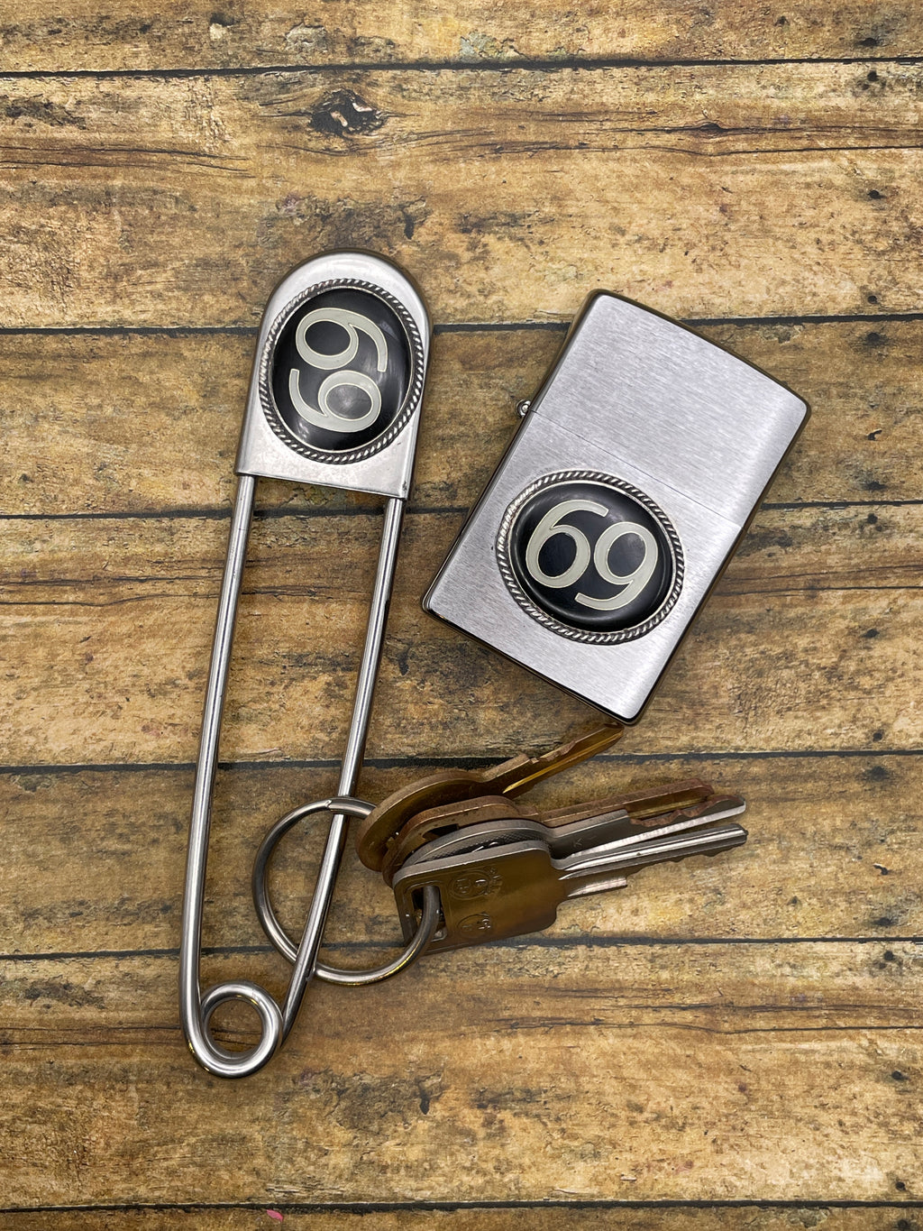 SixtyNine-Zippo Lighter with Vintage 69 Enamel Pin