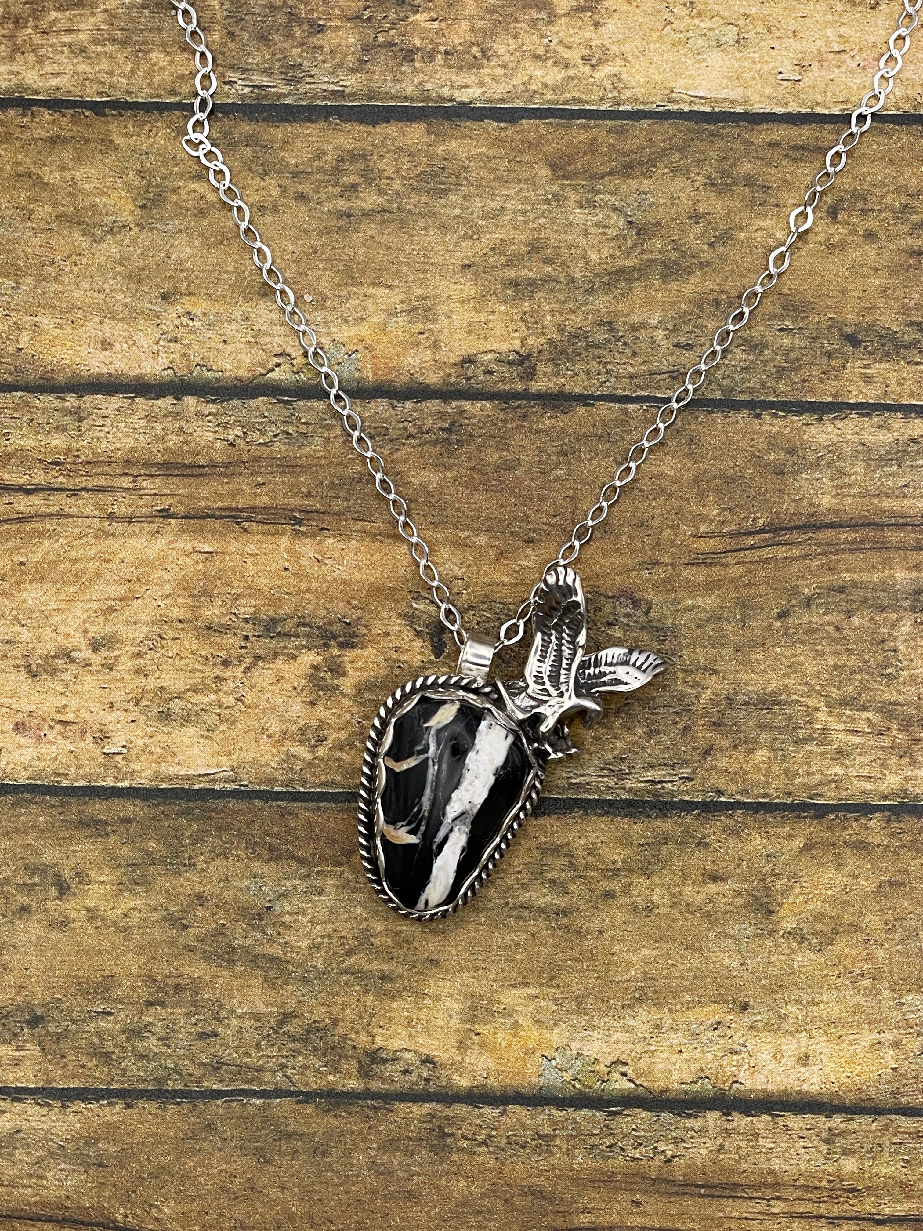 Angel-White Buffalo Turquoise Pendant with Bald Eagle Detail