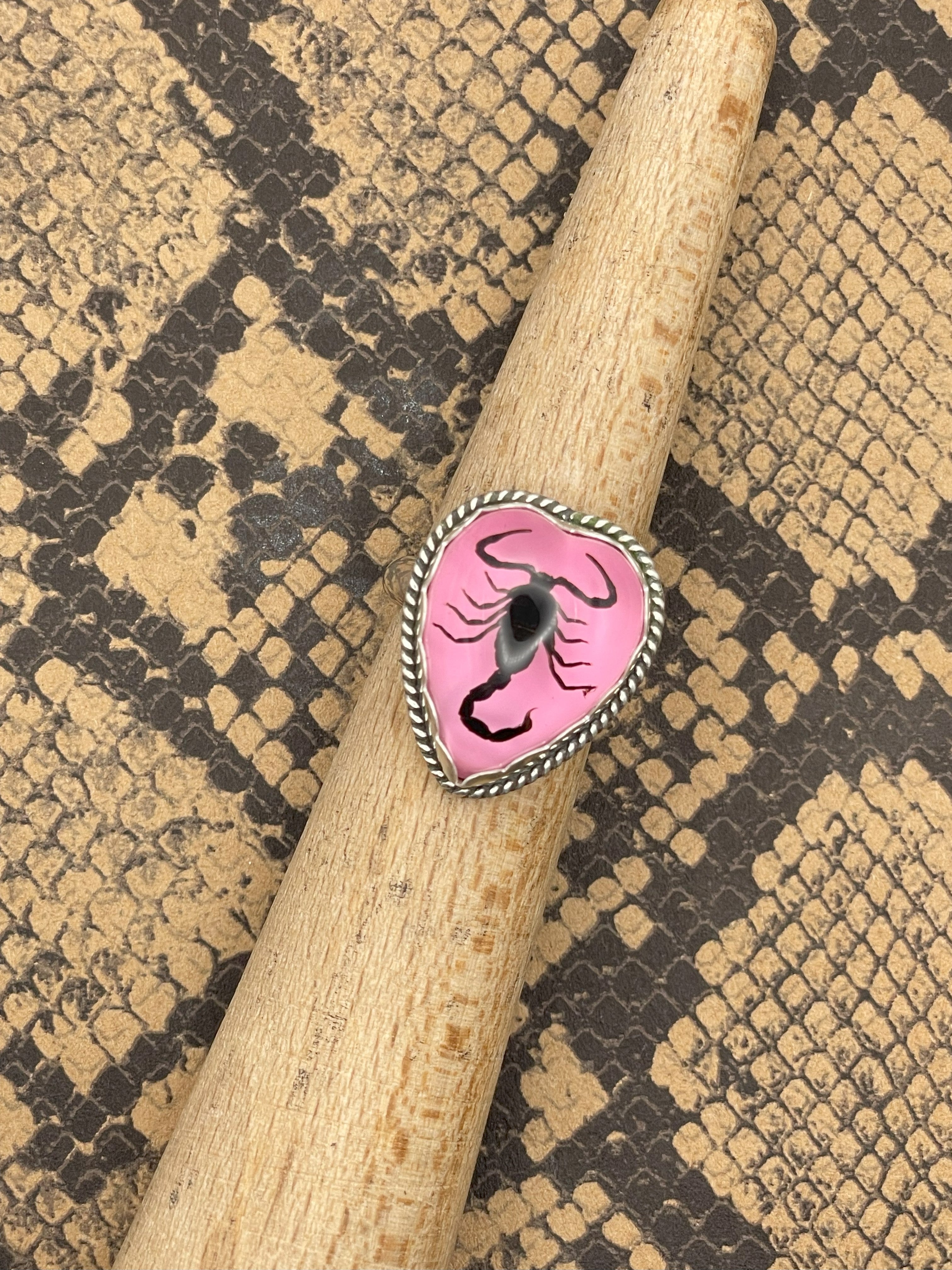 Wendy-Black Scorpion in Pink Resin Heart Ring