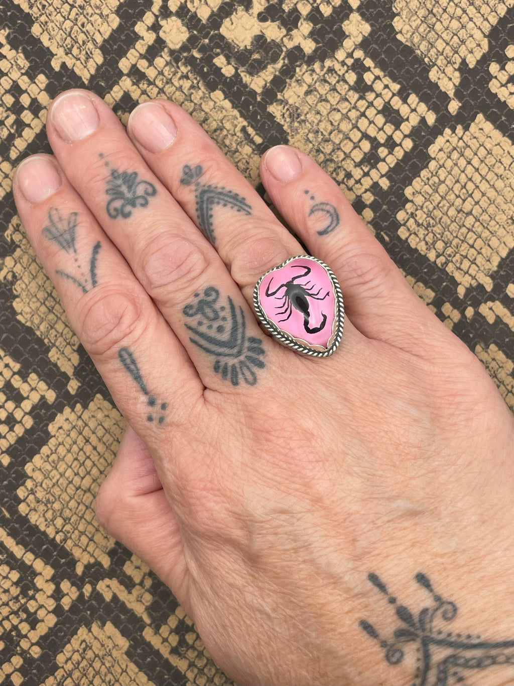 Wendy-Black Scorpion in Pink Resin Heart Ring
