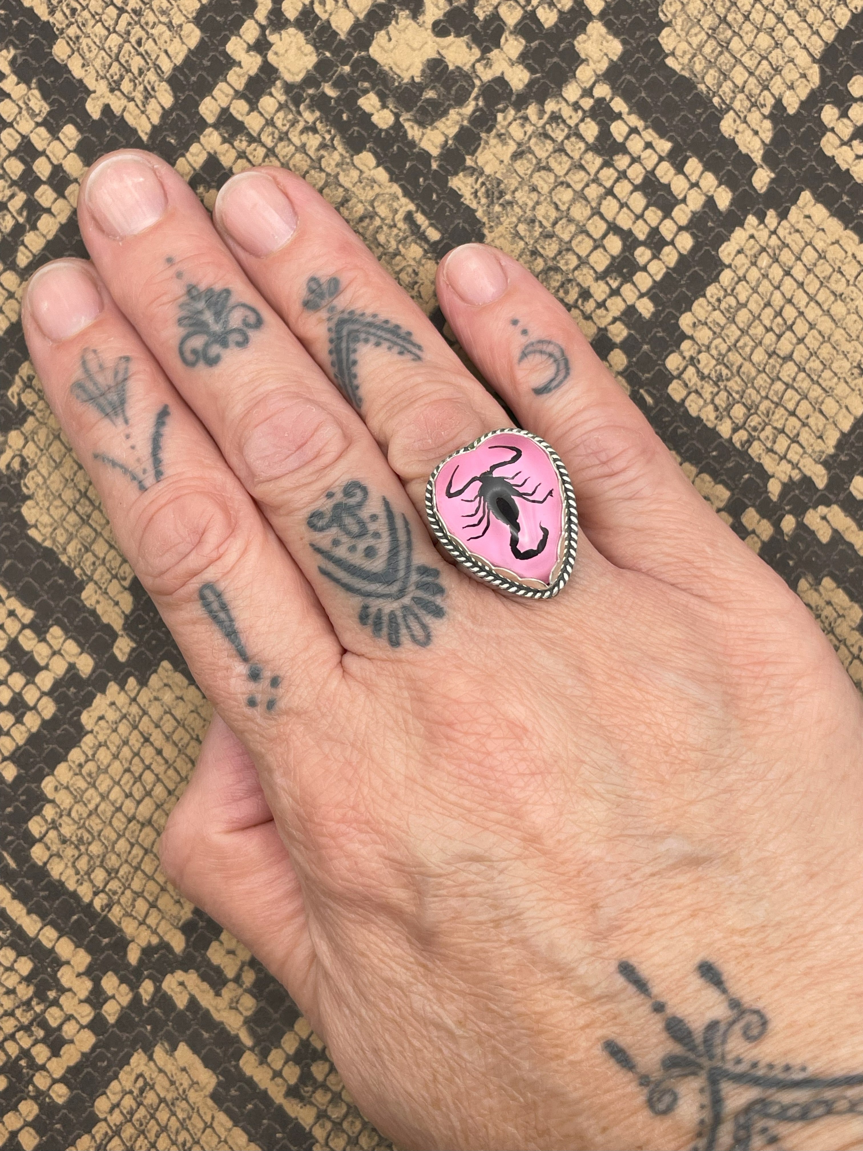 Wendy-Black Scorpion in Pink Resin Heart Ring