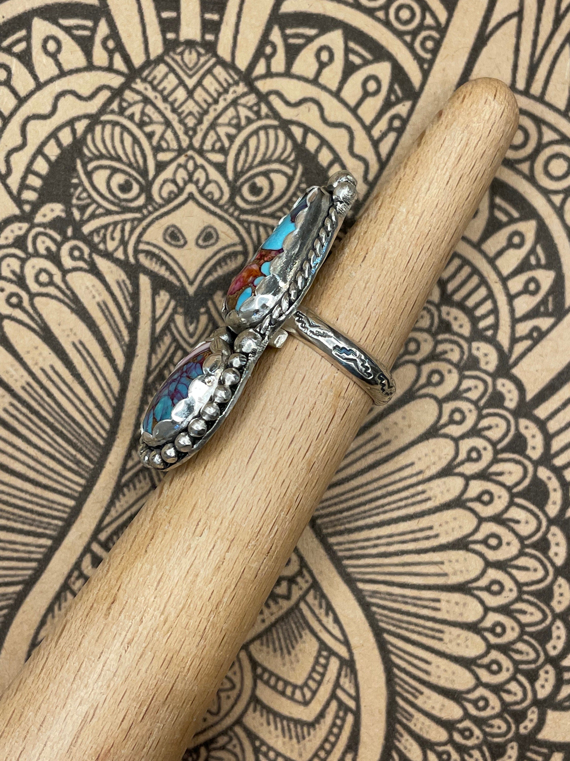 Candy-Kingman Pink Dahlia Turquoise Double Gemstone Ring