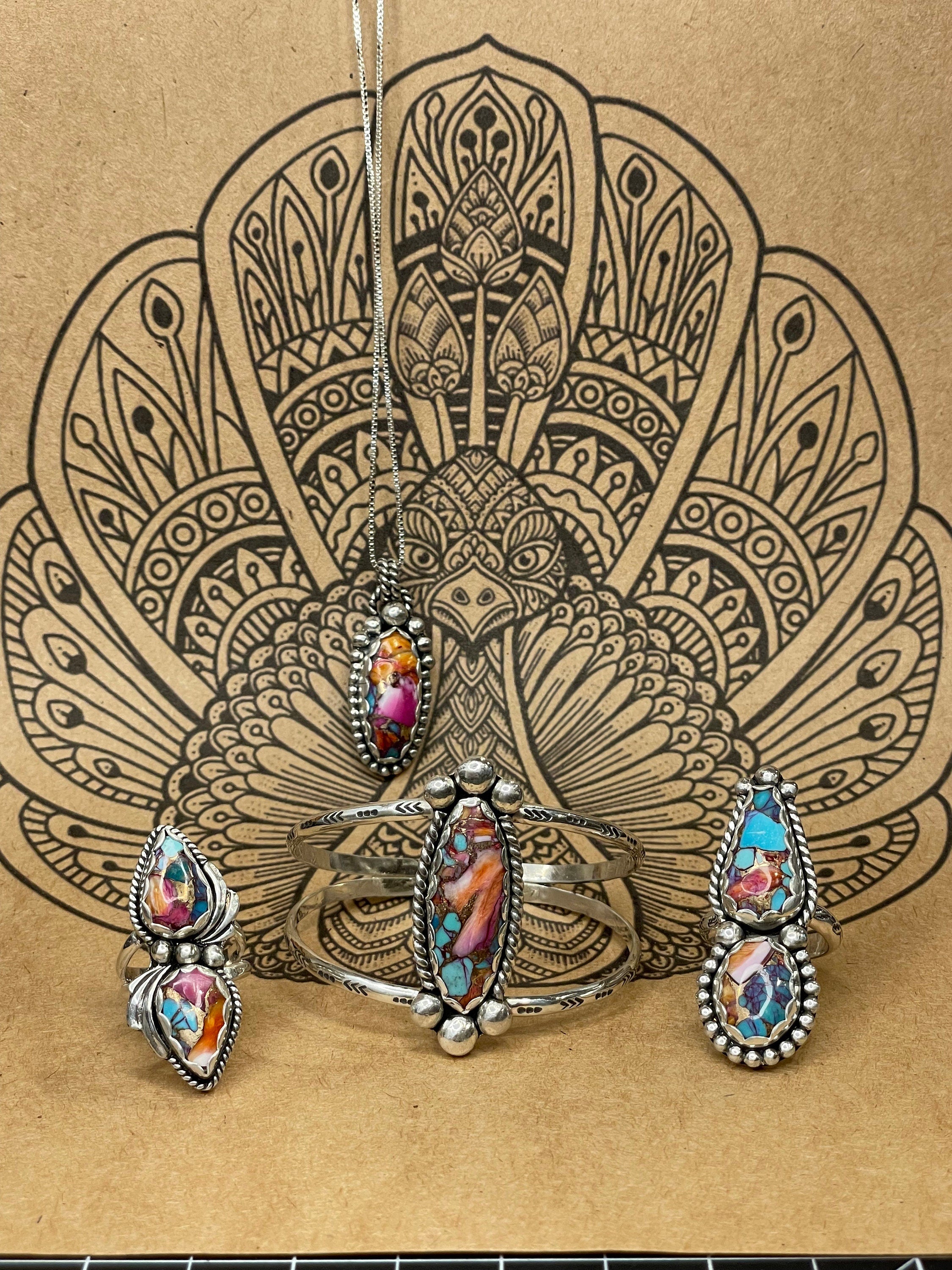 Candy-Kingman Pink Dahlia Turquoise Double Gemstone Ring