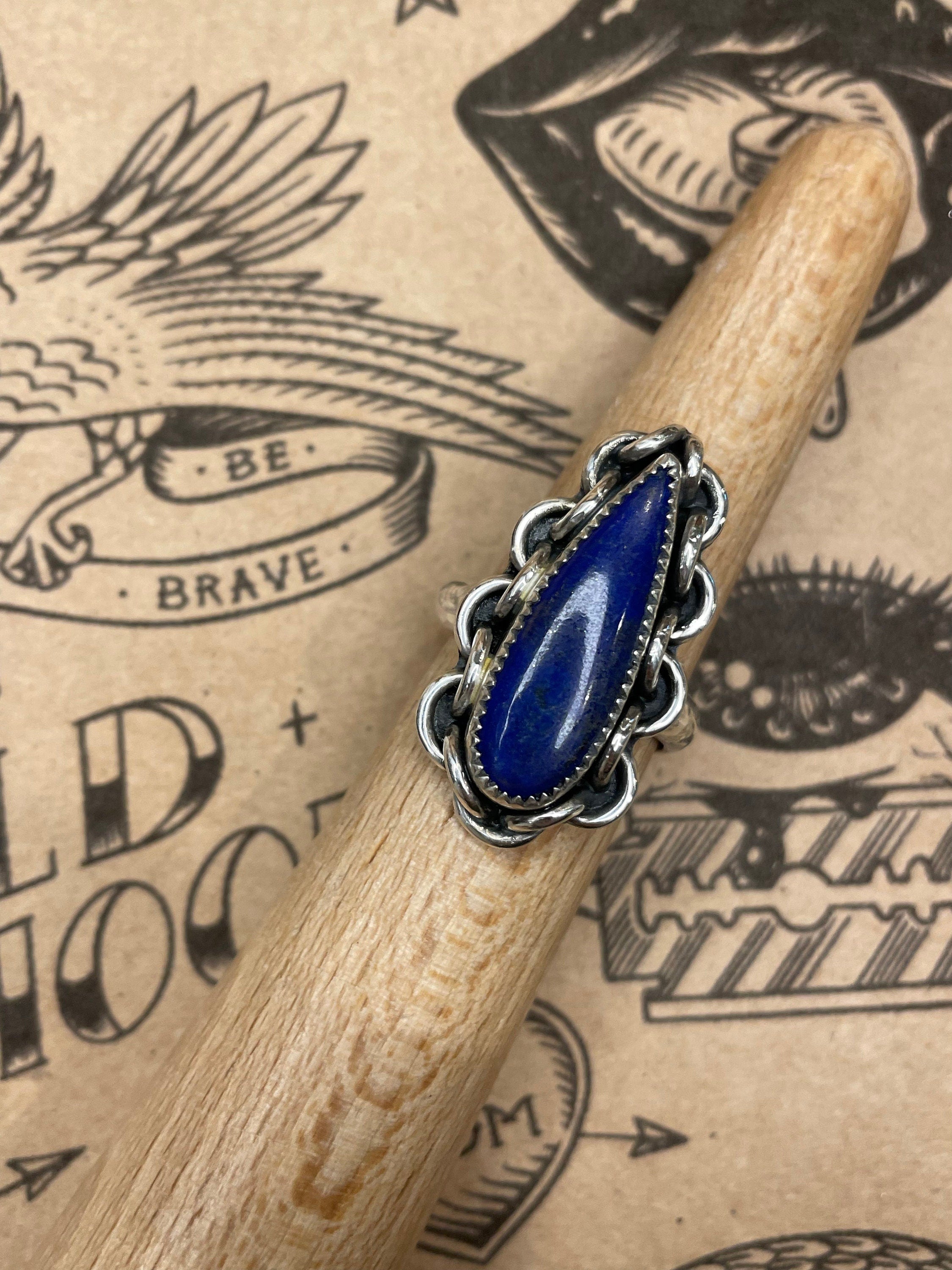 Regan-Lapis Lazuli Statement Ring with Chain Detail