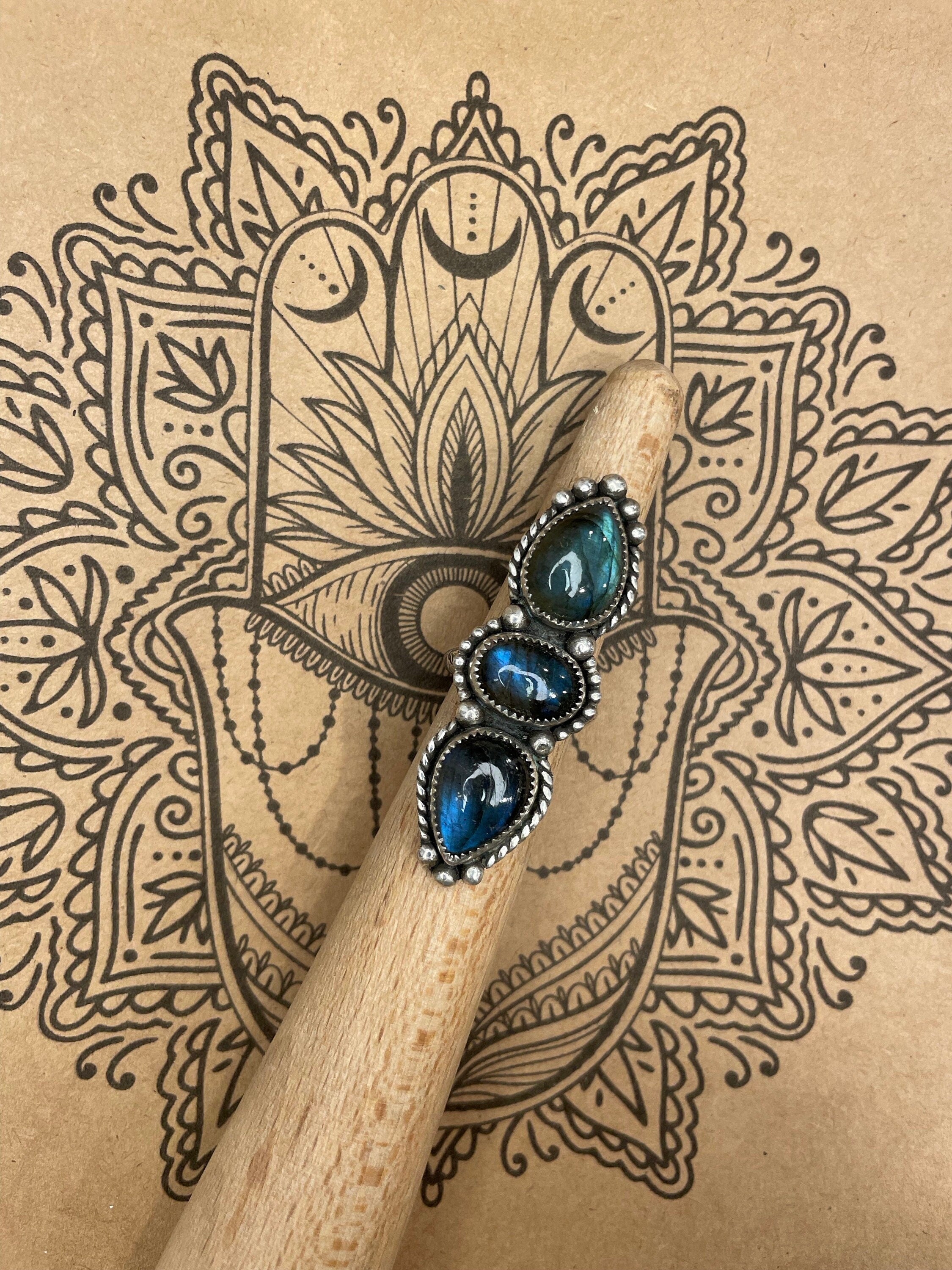 Hanna-Blue/Green Labradorite Triple Gemstone Ring