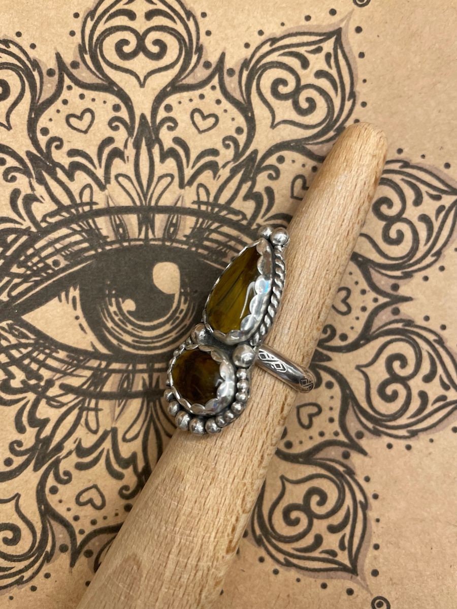 Idelle-Tiger Eye Double Gemstone Boho Ring