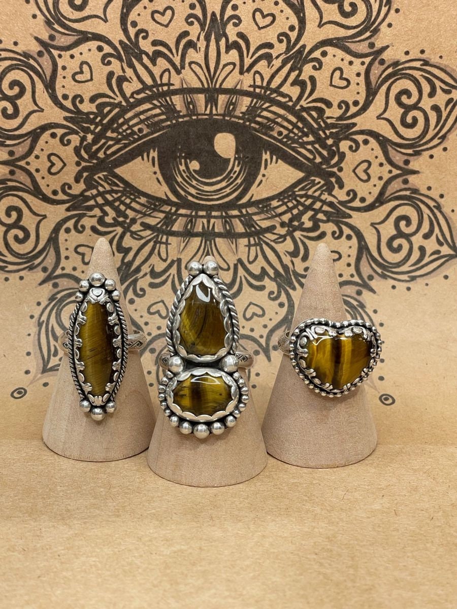 Idelle-Tiger Eye Double Gemstone Boho Ring