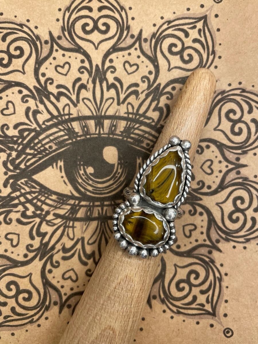 Idelle-Tiger Eye Double Gemstone Boho Ring
