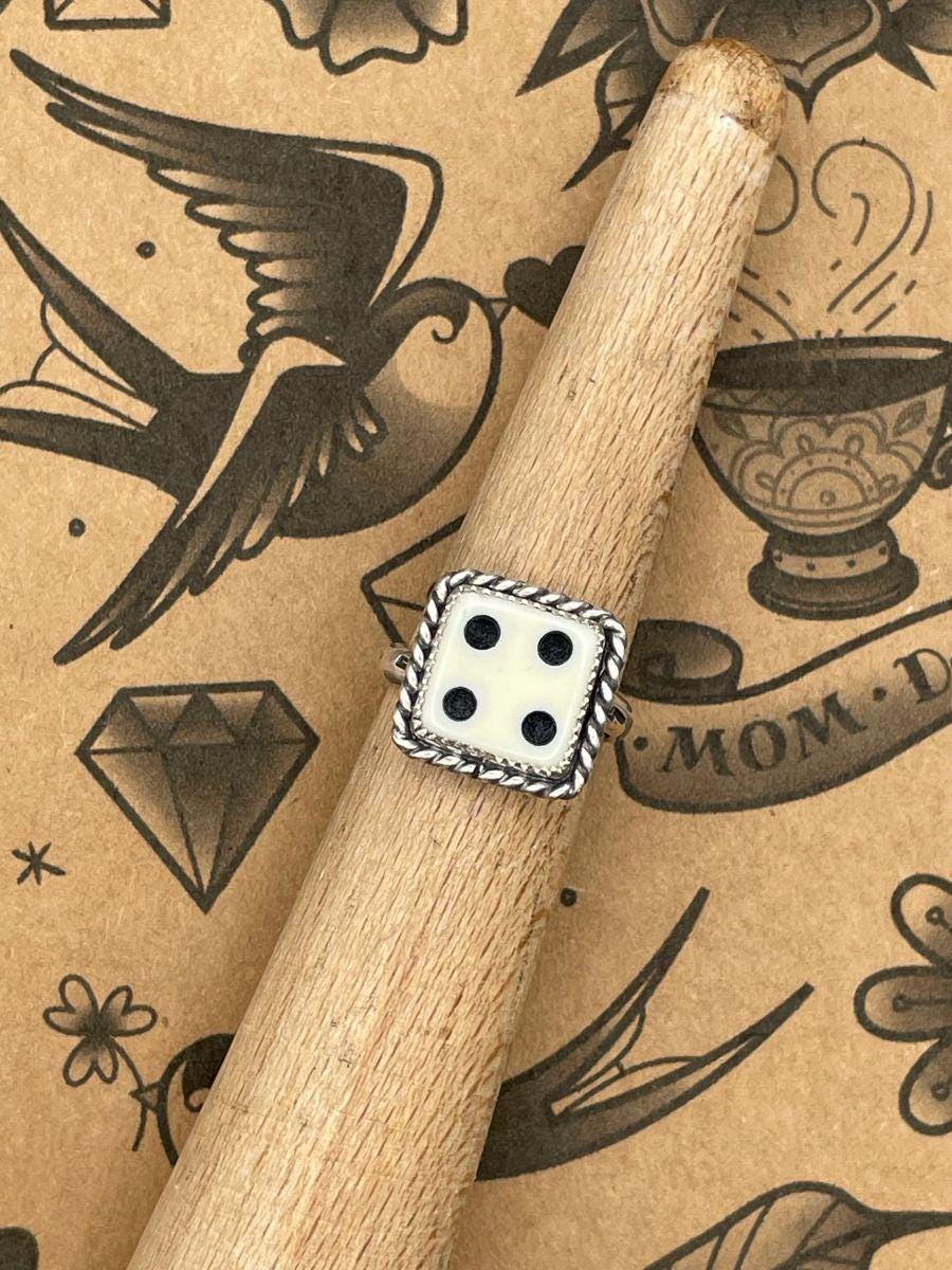 Zen-Vintage Crisloid White Dice #4 Ring