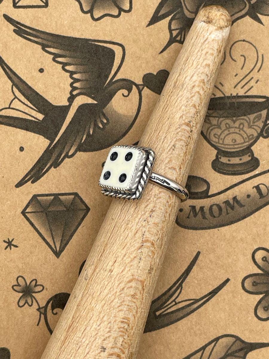 Zen-Vintage Crisloid White Dice #4 Ring