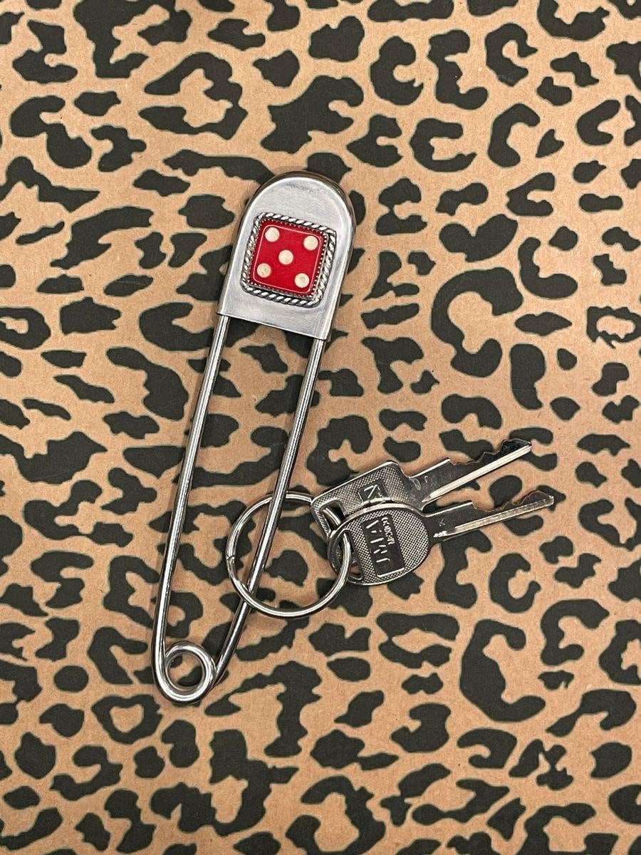 Zuri-Jumbo Safety Pin with Red Dice White Pips #5