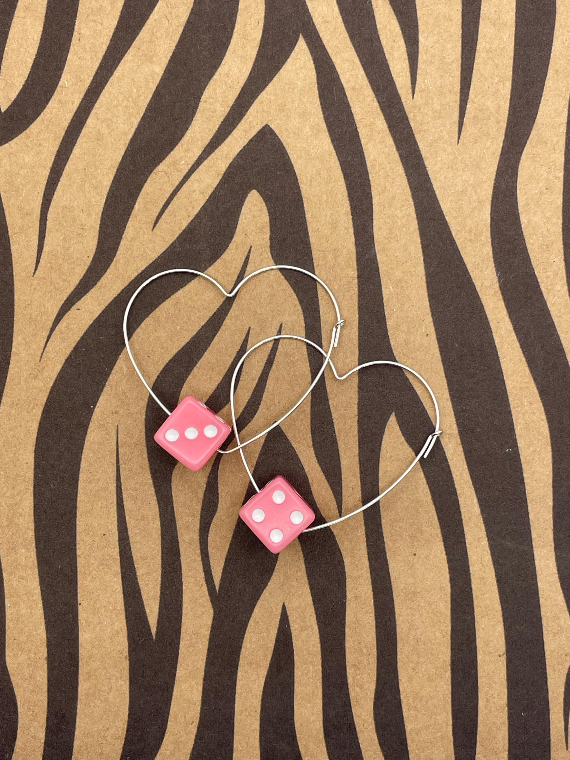 Zannie-Pink Dice Heart Hoops