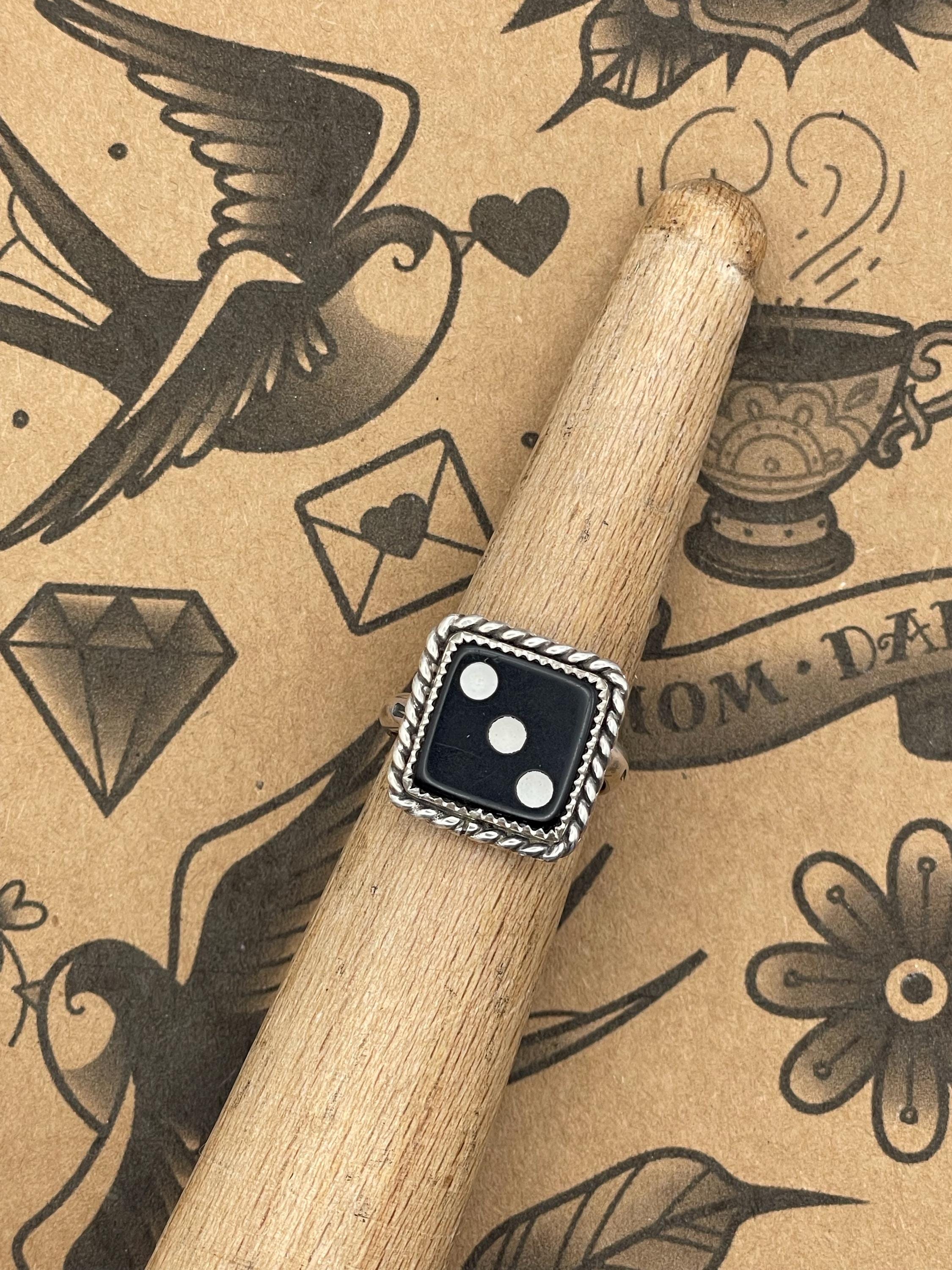 Zip-Vintage Crisloid Black Dice #3 Ring