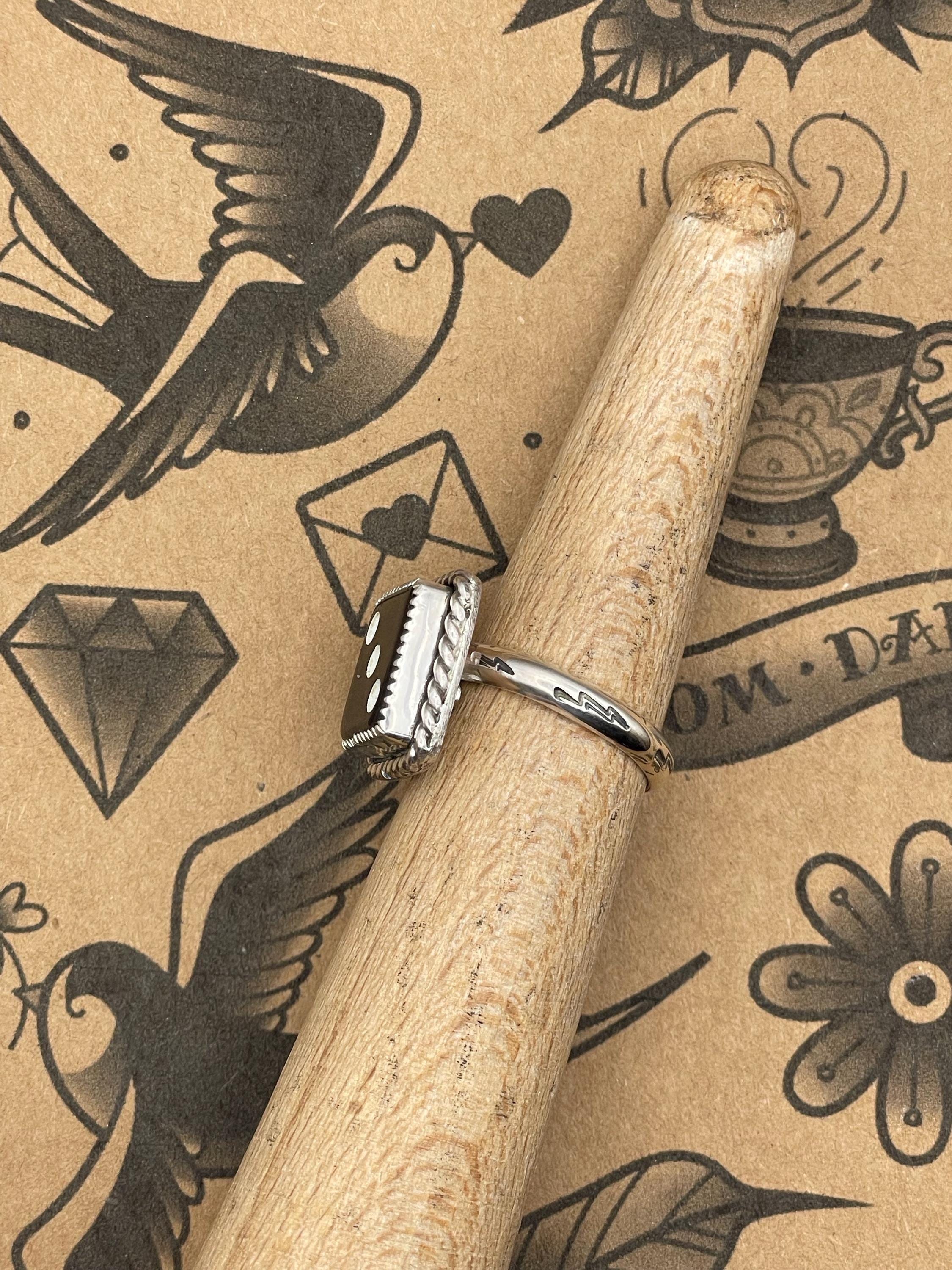 Zip-Vintage Crisloid Black Dice #3 Ring