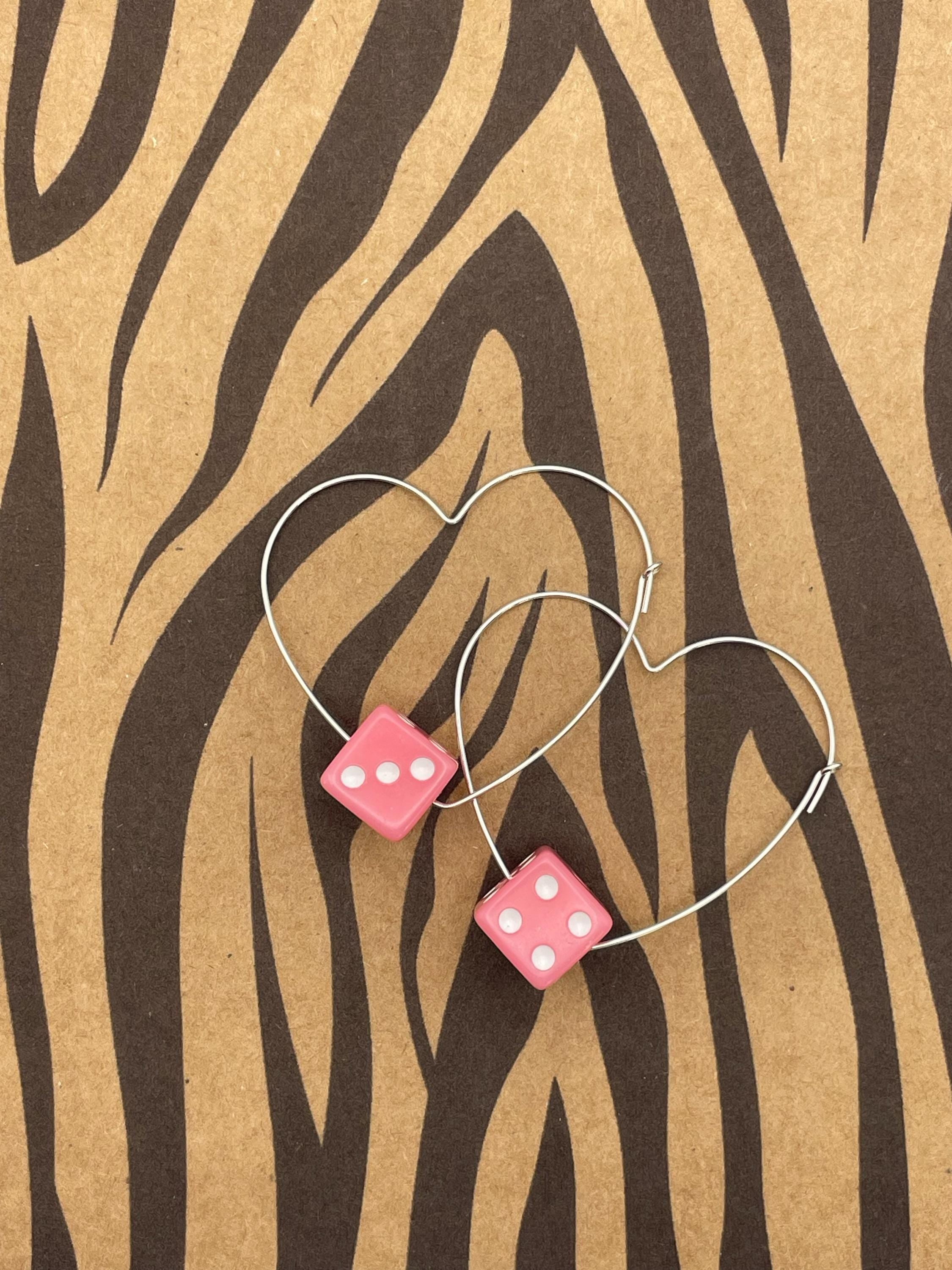 Zannie-Pink Dice Heart Hoops